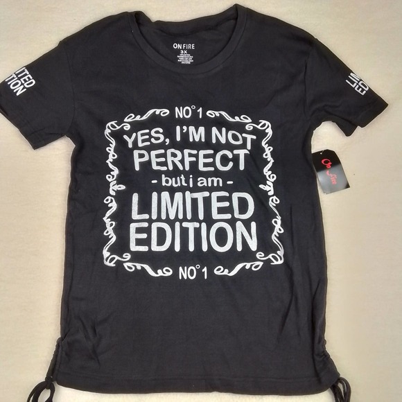 On Fire Tops - NWT  Plus Size Ribbed Graphic Tee 3X in Black w/ Limited Edition in White
